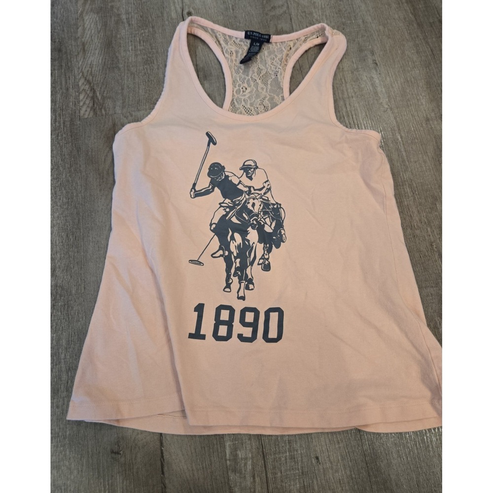 Polo Assn Tank Top Womens Large Blue Double Pony 1890 USPA Racerback Lace